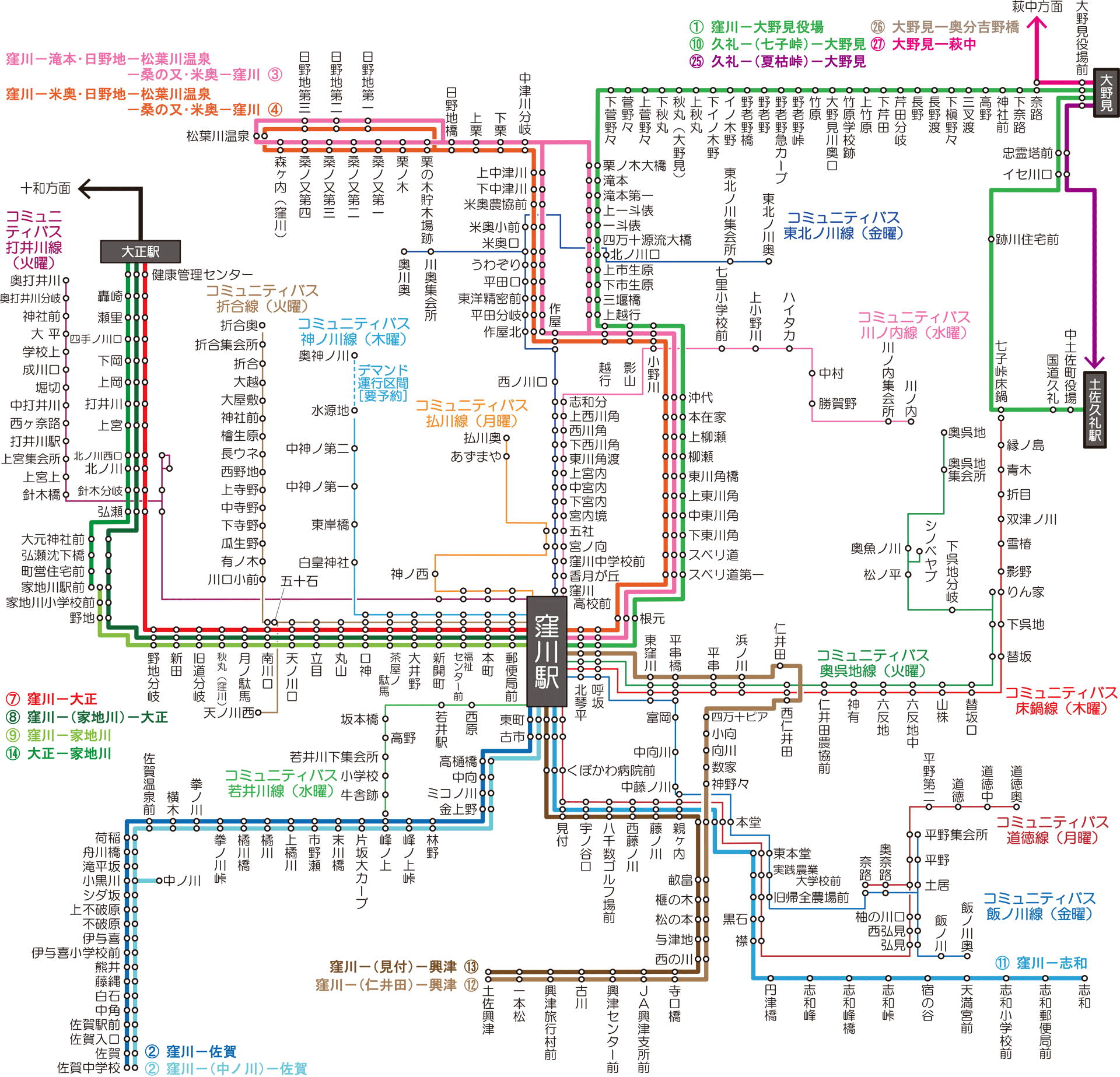 定期路線バス路線図（窪川地域）